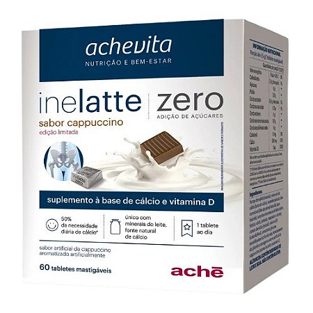 INELATTE CAPPUCCINO ZERO AÇÚCAR C/60 TABLETES MASTIGÁVEIS