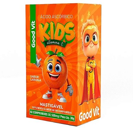 GOODVIT ÁCIDO ASCÓRBICO KIDS C/60 COMPRIMIDOS MASTIGÁVEL SB.LARANJA VITAMINA C EXCLUSIVO