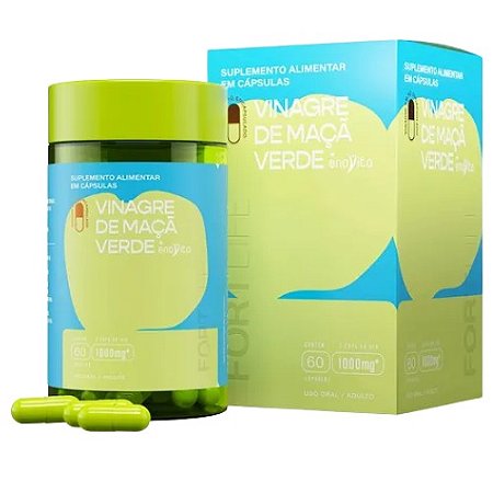 VINAGRE DE MAÇA VERDE SUPLEMENTO ALIMENTAR 1000MG C/60 CÁPSULAS FORTLIFE