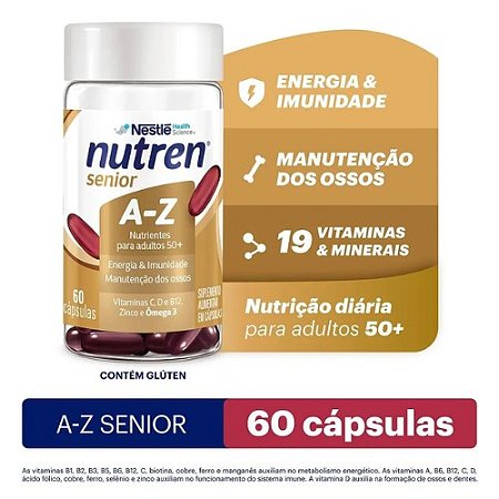 NUTREN NESTLE SENIOR SUPLEMENTO ALIMENTAR A-Z ENERGIA IMUNIDADE & MANUTENÇÃO OSSOS C/60 CÁPSULAS