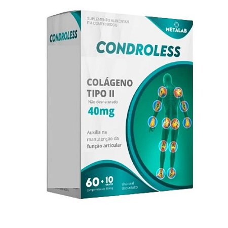 CONDROLESS COLÁGENO TIPO II SUPLEMENTO ALIMENTAR C/60 COMPRIMIDOS METALAB