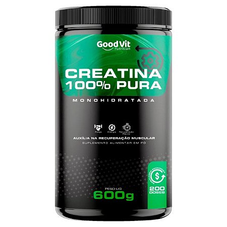 CREATINA 100% PURA MONOHIDRATADA GOODVIT 600G. EMBALAGEM ECONOMICA 200 DOSES