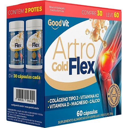 ARTRO GOLD FLEX SUPLEMENTO ALIMENTAR GOODVIT COMPRE 30 LEVE 60 CÁPSULAS