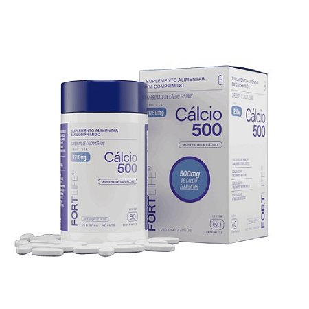CÁLCIO 500 CARBONATO DE CÁLCIO 1250MG FORTLIFE (500MG CÁLCIO ELEMENTAR) C/60 COMPRIMIDOS