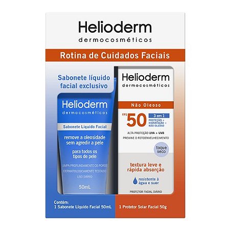 HELIODERM PROTETOR SOLAR FACIAL TOQUE SECO 50FPS 50G. + SABONETE LIQ.FACIAL 50ML