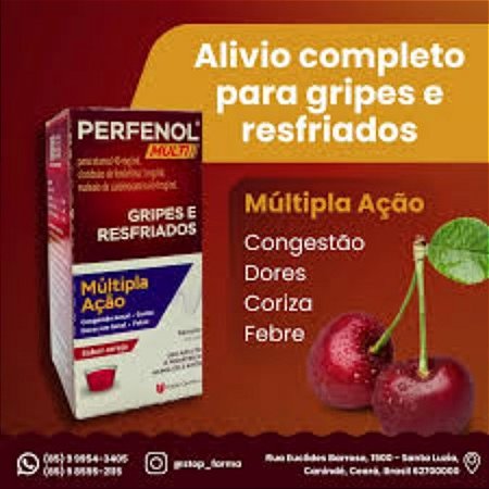 PERFENOL MULTI MÚLTIPLA AÇÃO SOLUÇÃO P/GRIPE E RESFRIADOS 120ML SB.CEREJA
