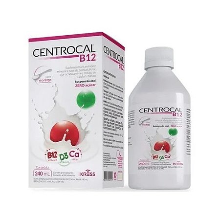 CENTROCAL B12 SUPLEMENTO ALIMENTAR KRESS 240ML SB.MORANGO