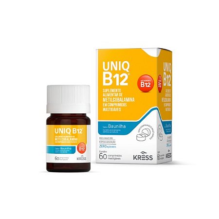 UNIQ B12 METILCOBALAMINA SUPLEMENTO ALIMENTAR KRESS C/60 COMPRIMIDOS MASTIGÁVEIS SB.BAUNILHA