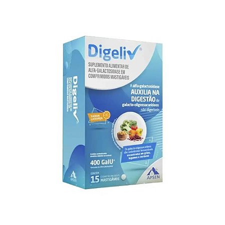 DIGELIV 400GaIU SUPLEMENTO ALIMENTAR C/15 COMP.MAST. SB. LARANJA ALFA-GALACTOSIDASE