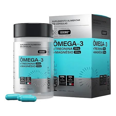 ÔMEGA 3 + TREONINA + MAGNÉSIO MALATO 1000MG FORTLIFE SUPLEMENTO ALIMENTAR C/60 CÁPSULAS