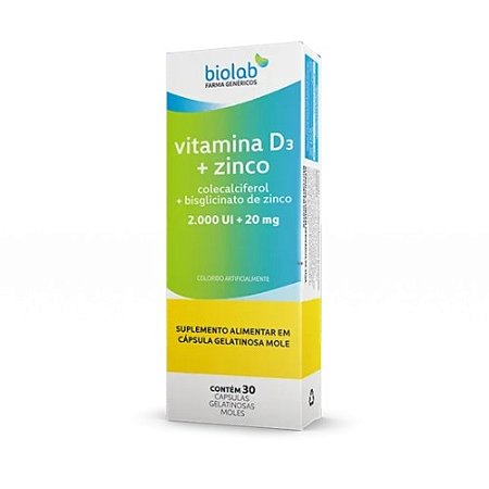 VITAMINA D3 + ZINCO 2.000UI + 20MG SUPLEMENTO ALIMENTAR C/30 CÁPS.MOLES BIOLAB