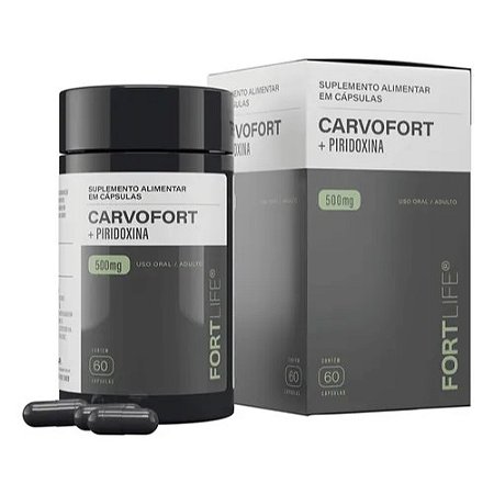 CARVOFORT + PIRIDOXINA 500MG SUPLEMENTO ALIMENTAR FORTLIFE C/60 CÁPSULAS