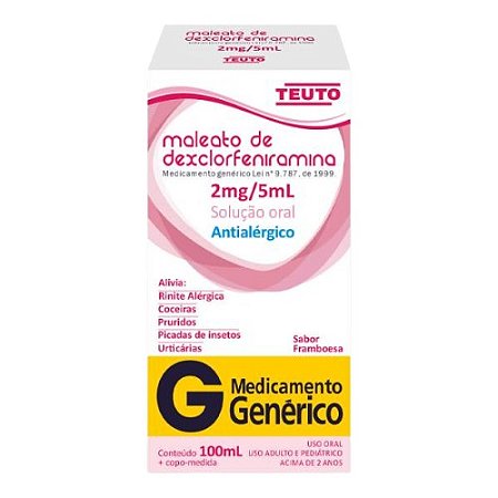 DEXCLORFENIRAMINA 2MG/5ML SOLUÇÃO ORAL 100ML SB.FRAMBOESA ( TEUTO )
