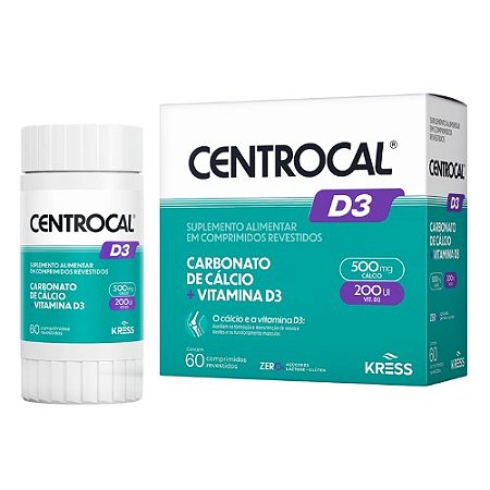 CENTROCAL D3 500MG + 200UI SUPLEMENTO ALIMENTAR KRESS C/60 COMP.REVESTIDOS