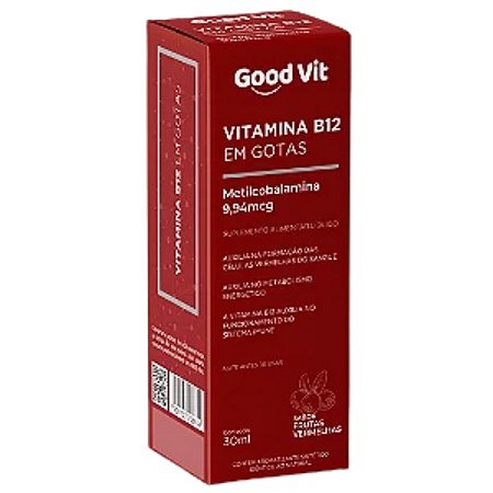 VITAMINA B12 METILCOBALAMINA EM GOTAS GOODVIT SUPLEMENTO ALIMENTAR 30ML SB.FRUTAS VERMELHAS