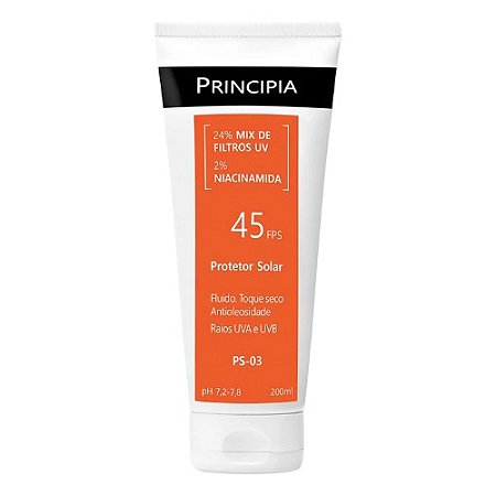 PRINCIPIA PROTETOR SOLAR 45FPS FLUÍDO TOQUE SECO ANTIOLEOSIDADE 200ML PS-03