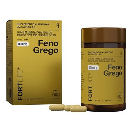 FENO GREGO 1000MG FORTLIFE SUPLEMENTO ALIMENTAR C/60 CÁPSULAS ( 300MG SAPONINAS PORÇÃO )