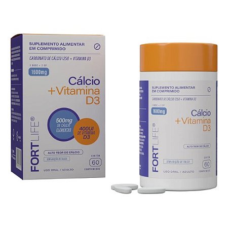 CALCIO + VITAMINA D3 500MG+400UI FORTLIFE SUPLEMENTO ALIMENTAR C/60 COMPRIMIDOS