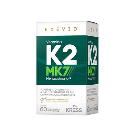 EXEVID VITAMINA K2 MK-7 MENAQUINONA-7 SUPLEMENTO ALIMENTAR C/60 COMP.MASTIGÁVEIS SB.LEITE CONDENSADO