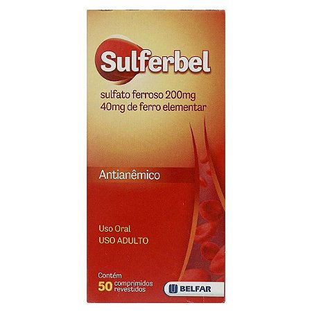 SULFERBEL 40MG DE FERRO ELEMENTAR C/50 COMPRIMIDOS REVESTIDOS ( SULFATO FERROSO )