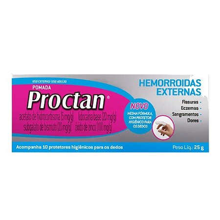 PROCTAN POMADA PARA HEMORROIDAS 25G. C/10 DEDEIRAS ( HIDROCORTISONA LIDOCAÍNA BISMUTO ZINCO )