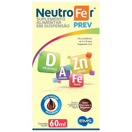 NEUTROFER PREV SUPLEMENTO ALIMENTAR SUSPENSÃO 60ML SB.CHOCOLATE E BRIGADEIRO