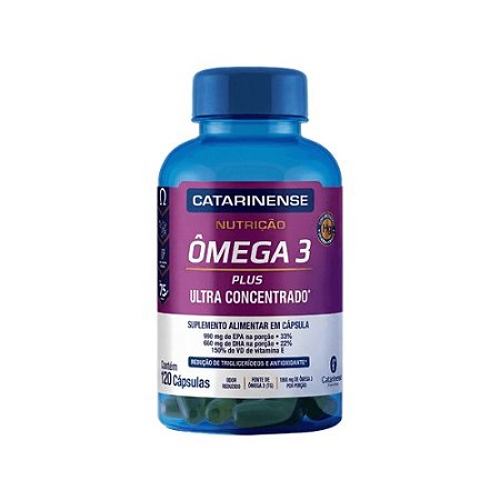 ÔMEGA 3 PLUS ULTRA CONCENTRADO CATARINENSE NUTRIÇÃO 990MG (EPA) + 660MG (DHA) + 150% VITAMINA E C/120 CÁPSULAS