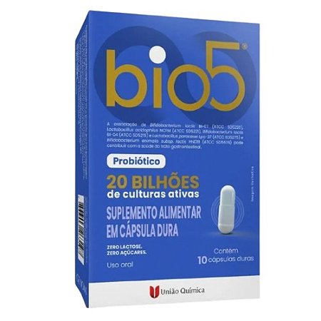 BIO5 CEPAS 20 BILHÕES CULTURAS ATIVAS SUPLEMENTO ALIMENTAR PROBIÓTICO C/10 CÁPSULAS DURAS
