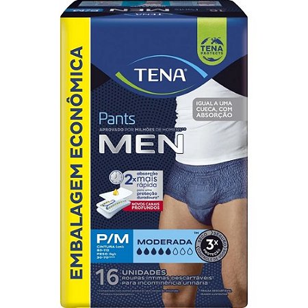 TENA PANTS MEN ROUPA ÍNTIMA DESCARTÁVEIS TAMANHO P/M 16 UNIDADES MODERADA