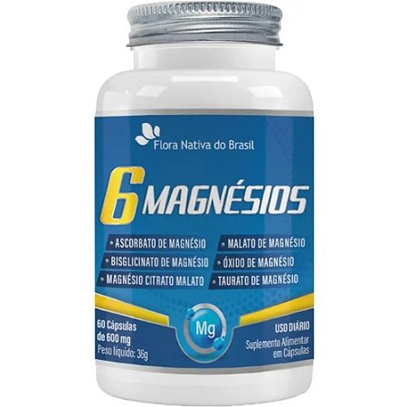 6 MAGNÉSIOS FLORA NATIVA SUPLEMENTO ALIMENTAR C/60 CÁPSULAS