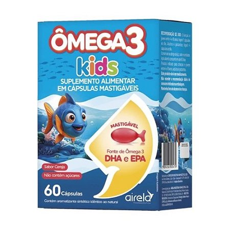 ÔMEGA 3 KIDS SUPLEMENTO ALIMENTAR AIRELA C/60 CÁPSULAS MASTIGÁVEL SB.CEREJA