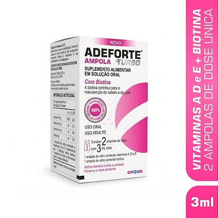 ADEFORTE TURBO SUPLEMENTO ALIMENTAR 2 AMPOLAS C/3ML CADA ( BIOTINA + VITAMINA A + VITAMINA E + VITAMINA D )