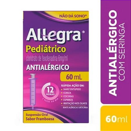 ALLEGRA PEDIÁTRICO SUSPENSÃO ORAL FEXOFENADINA 60ML + SERINGA DOSADORA