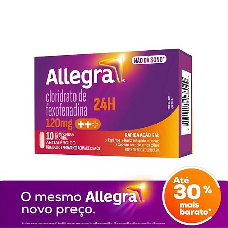 ALLEGRA 24H 120MG FEXOFENADINA C/10 COMPRIMIDOS ANTILAÉRGICO