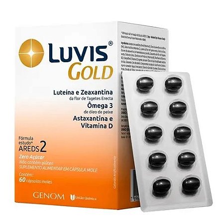 LUVIS GOLD SUPLEMENTO ALIMENTAR LUTEÍNA ZEAXANTINA ÔMEGA 3 ASTAXANTINA VIT.D C/60 CÁPS.MOLES