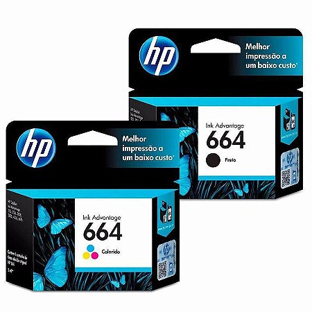 Cartucho de Tinta HP 664 F6V29AB Preto 2 ml ou HP 664 F6V28AB Colorido 2 ml - Original