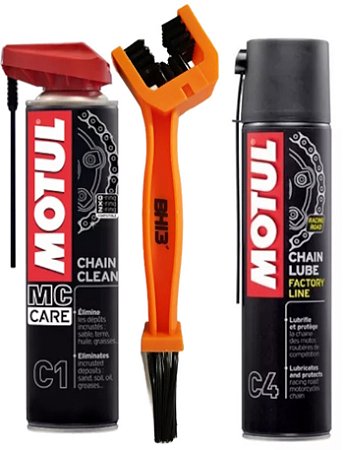 Kit Motul Limpeza E Lubrificação De Relação C1 + C4 + Escova