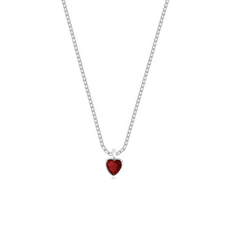 Colar de Prata 925 Ponto de Luz Coração- Vermelho