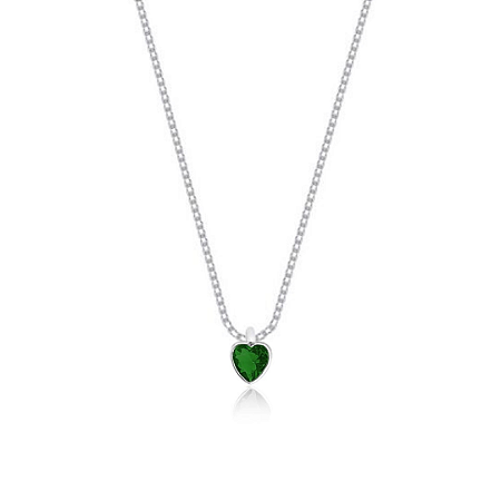 Colar de Prata 925 Ponto de Luz Coração- Verde