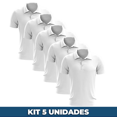 KIT 05 PEÇAS - Polo masculina piqué branca