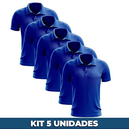 KIT 05 PEÇAS - Polo masculina piqué azul royal