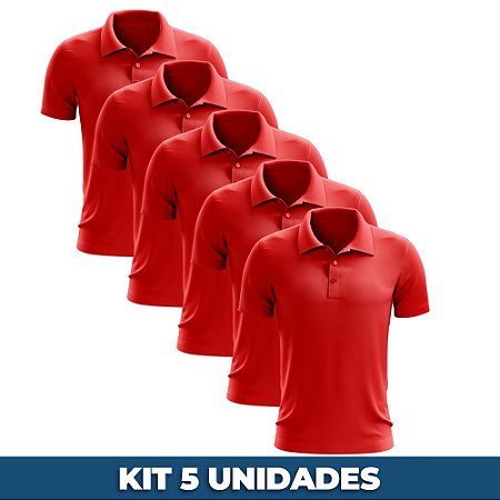 KIT 05 PEÇAS - Polo masculina piqué vermelho