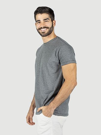 KIT 05 PEÇAS - Camiseta malha Premium 100% algodão penteado cinza mescla