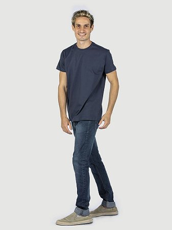 KIT 05 PEÇAS - Camiseta malha Premium 100% algodão penteado azul marinho