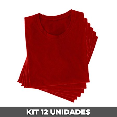 PACK 12 PEÇAS (2P, 4M, 4G, 2GG) - Camiseta malha 100% algodão penteado vermelho
