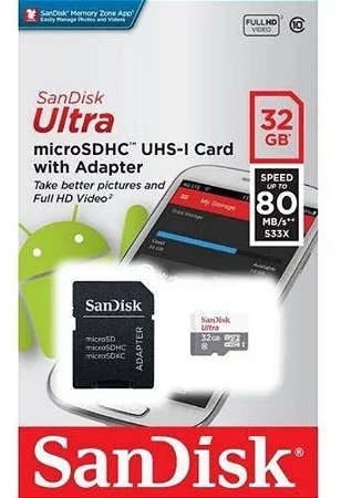 Cartão Micro Sd Sandisk 32gb Classe10 Ultra 80mb/s+adaptador