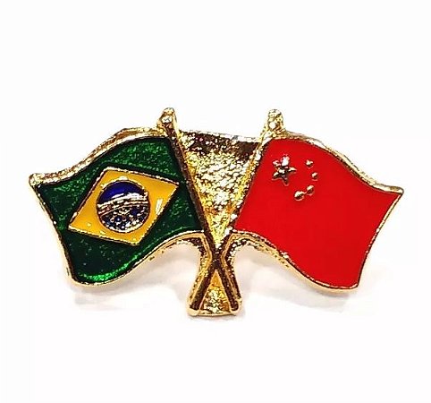 Bótom Pim Broche Bandeira Brasil X China Folheado A Ouro