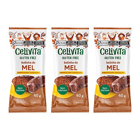 DISPLAY COM 12 BOLINHOS DE MEL COBERTO COM CHOCOLATE 40g