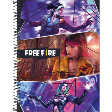Caderno Espiral Capa Dura Free Fire Personagens 10 matérias 160 folhas