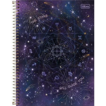Caderno Universitário Espiral Capa Dura Magic Signos Roxo 10 Matérias 160 Folhas